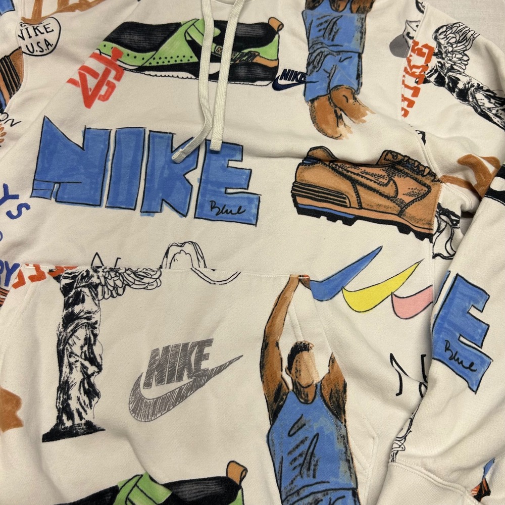 Nike Sportswear Club Sketched Graphic Hoodie Cream FV1921-133 Mens Large - Picture 4 of 11
